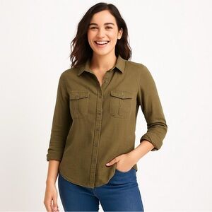 Banana Republic Women’s 100% Cotton Olive Green Utility Shirt Size L NWT